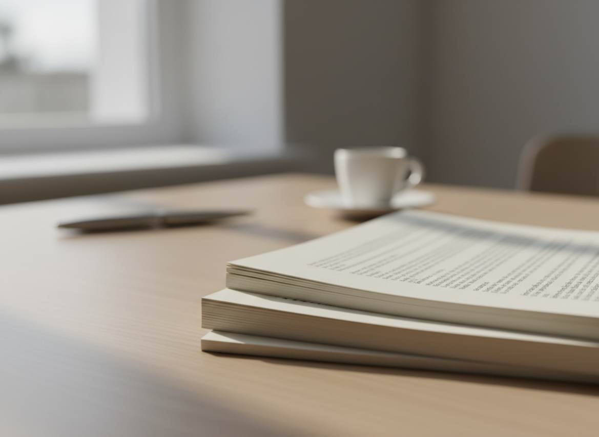 Pagine con testo giuridico, luce naturale