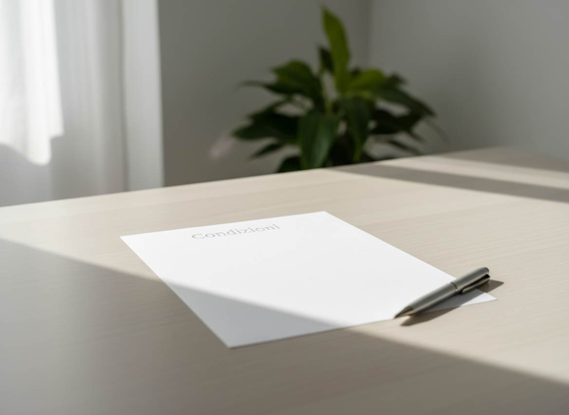 Documento con condizioni d'uso su tavolo chiaro